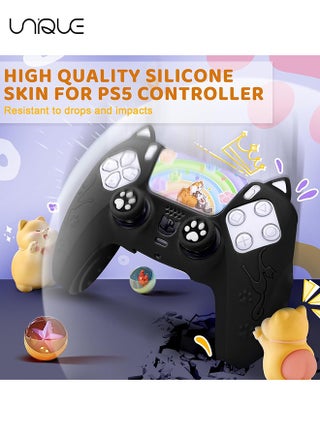 Cute Cat Paw PS5 Controller Skin,Non-Slip Silicone Protective Cover for Playstation 5 Wireless Controller with 2 Thumb Grip Caps,1 cat Sticker（Black） - view 5