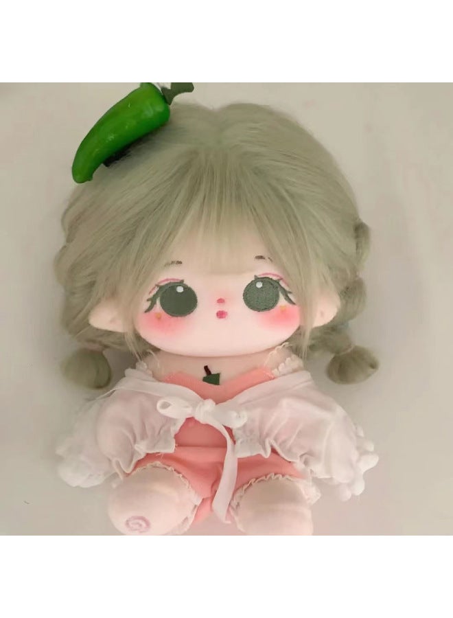Maru Vegetable Cotton Doll 20cm Moe Nude Doll Dress Up Doll Plush Doll Girl Doll Set Birthday Gift For Girls-Specifications:20cm With Skeleton-Color:Pills Naked Baby + Hairstyle + Cherry Blossom Sling + Shorts - Image 1