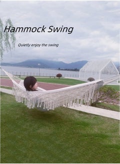 M MIAOYAN Canvas Tassel Nylon Rope Hammock Swing Outdoor Anti-rollover Hanging Chair Garden Net Bed  - Image 1