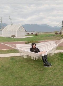 M MIAOYAN Canvas Tassel Nylon Rope Hammock Swing Outdoor Anti-rollover Hanging Chair Garden Net Bed  - Image 3