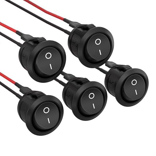 APIELE 5Pcs Rocker Switch ON Off KCD1 Mini Round Toggle Switch SPST 2Pin Snapin Design Car Boat Automotive with Wires PreWired AC 6A250V 10A125V 12VDC - Image 1