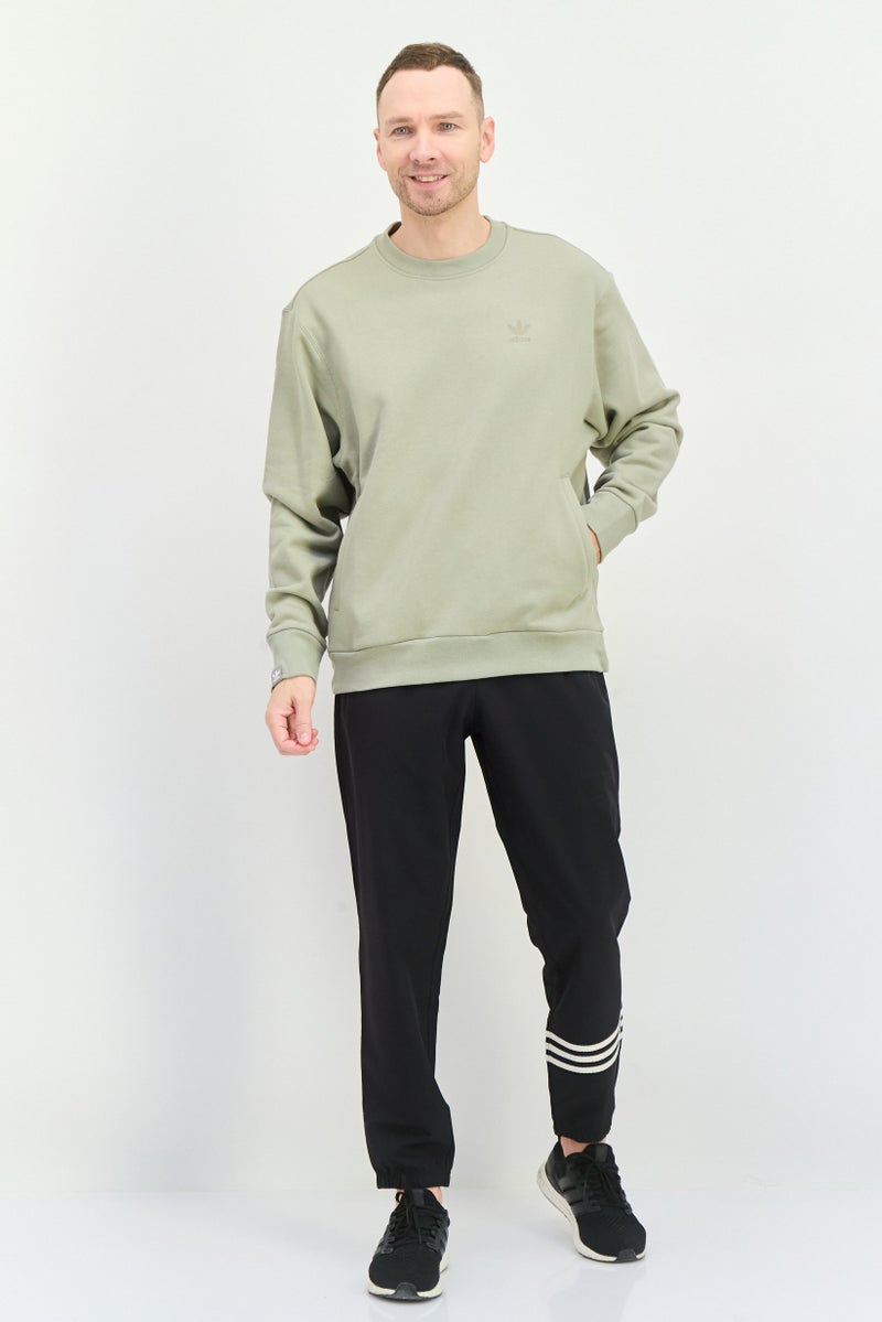 adidas Originals Men Sportswear Fit Long Sleeve Outdoor Sweatshirt, Light Olive  - Image 3