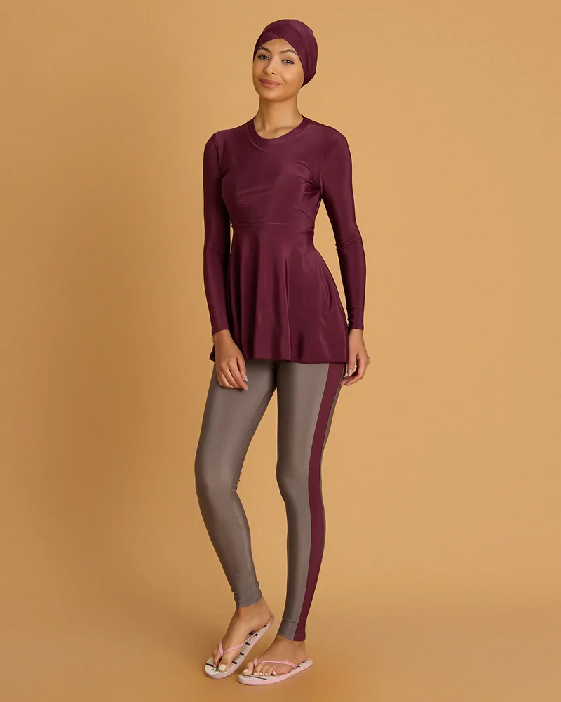 Redtag Women Burgundy Plain Burkini Set