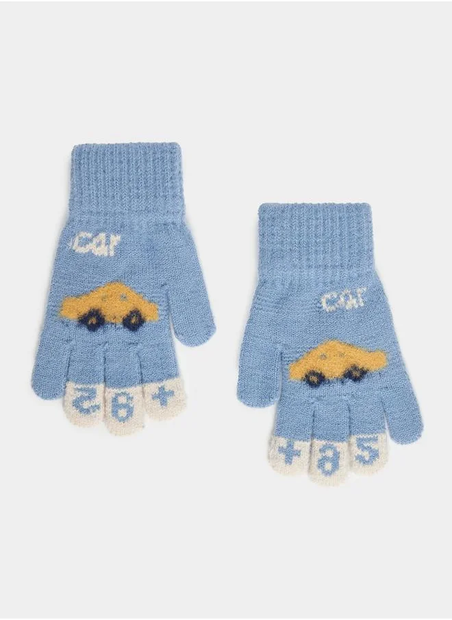 Styli Car Pattern Knitted Warm Gloves