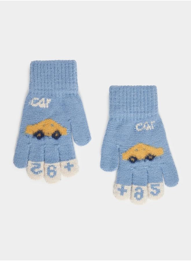 Styli Car Pattern Knitted Warm Gloves  - Image 1