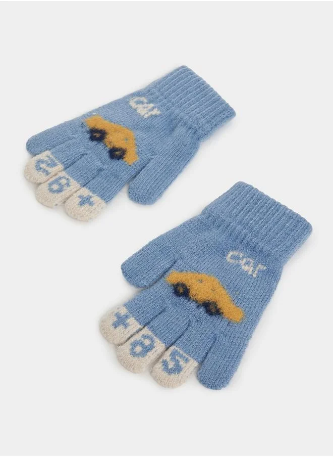 Styli Car Pattern Knitted Warm Gloves