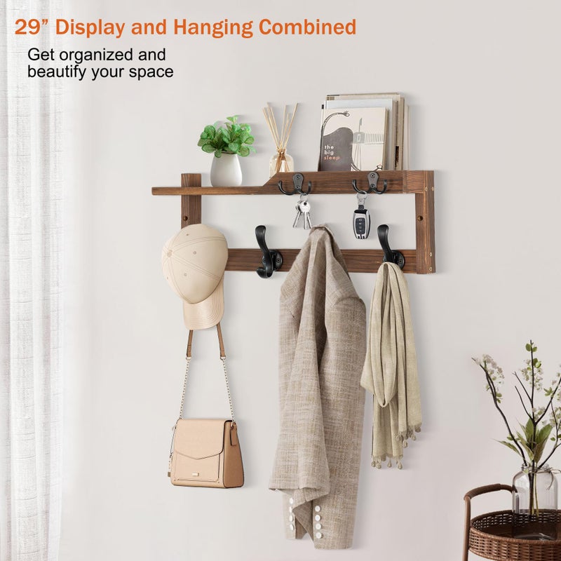 dreampossible Coat Rack Wall Mount with Shelf, Coat Hanger Wall Mount with Key Hooks and Mail Holder, Wood Entryway Wall Floating Shelf with Hooks and Storage, Hat Rack for Wall Key Holder Mail Organizer - Image 5
