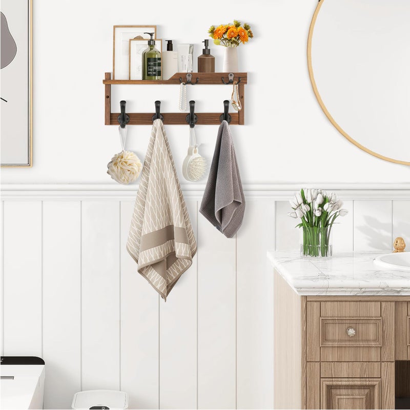 dreampossible Coat Rack Wall Mount with Shelf, Coat Hanger Wall Mount with Key Hooks and Mail Holder, Wood Entryway Wall Floating Shelf with Hooks and Storage, Hat Rack for Wall Key Holder Mail Organizer - Image 3