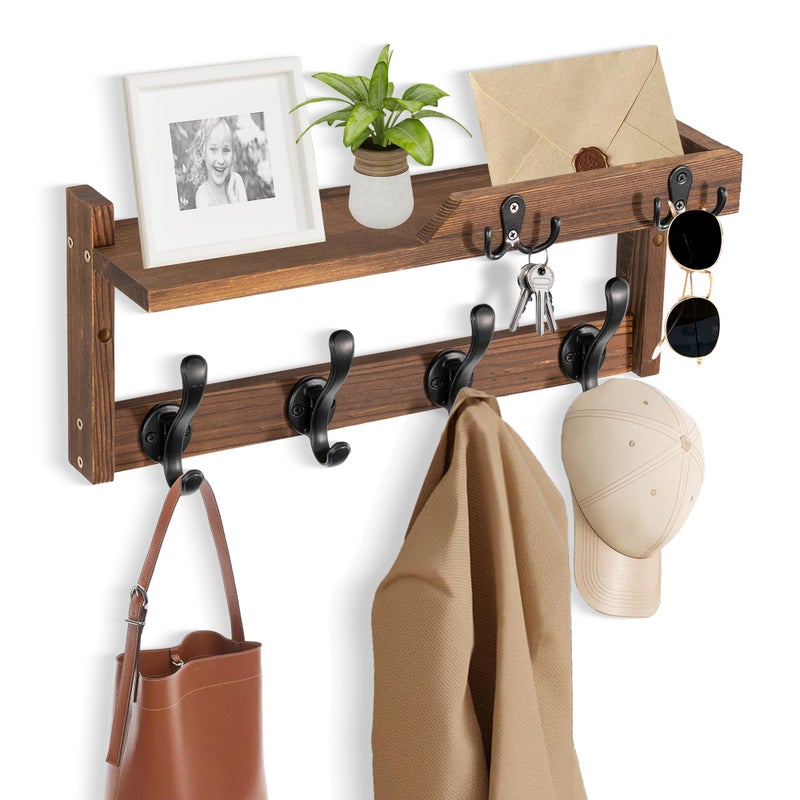 dreampossible Coat Rack Wall Mount with Shelf, Coat Hanger Wall Mount with Key Hooks and Mail Holder, Wood Entryway Wall Floating Shelf with Hooks and Storage, Hat Rack for Wall Key Holder Mail Organizer - Image 1