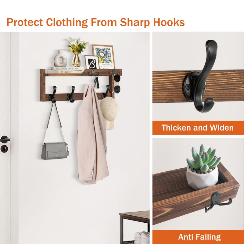 dreampossible Coat Rack Wall Mount with Shelf, Coat Hanger Wall Mount with Key Hooks and Mail Holder, Wood Entryway Wall Floating Shelf with Hooks and Storage, Hat Rack for Wall Key Holder Mail Organizer - Image 2