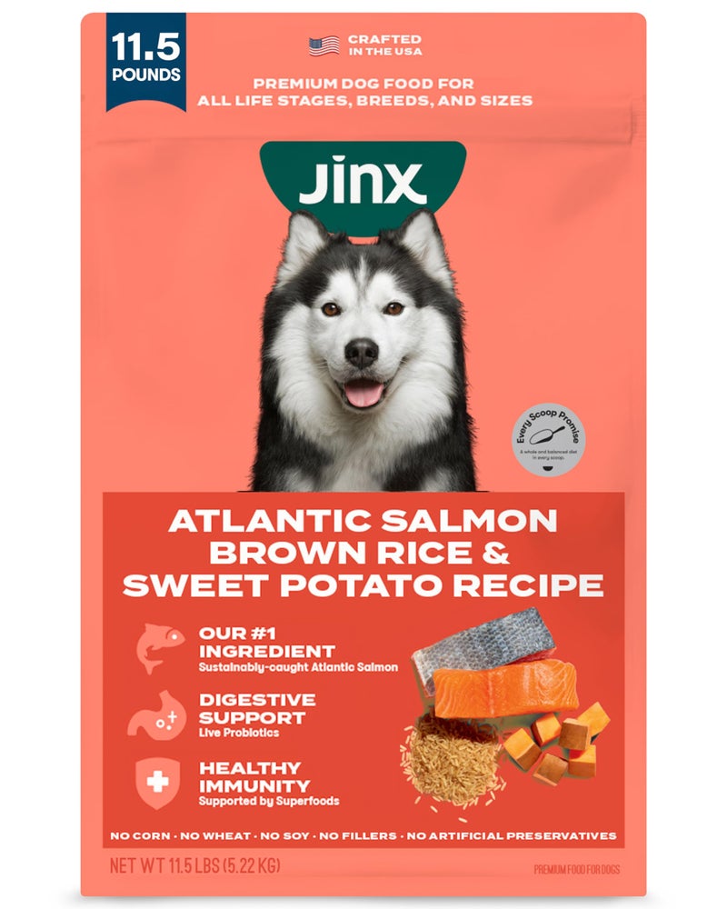 Jinx Premium Dry Dog Food, for All Lifestages - Real Salmon, Brown Rice & Sweet Potato Kibble with Superfoods for Immune Support & Probiotics for Digestive Support - No Fillers - 11.5lb - Image 1