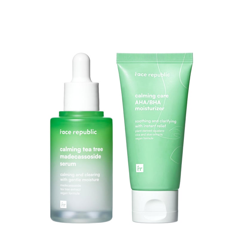 Face Republic Calming Duo - Calming Blemish Madecassoside Serum & Calming Care AHA/BHA Moisturizer | Oily, sensitive skin, Blemish care - Image 1
