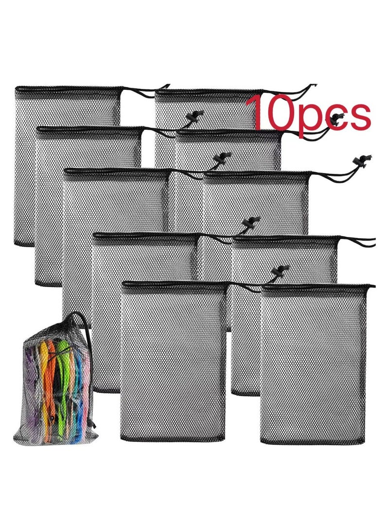 10 قطع من أكياس الرباط الشبكية من النايلون مع قفل سلكي للإغلاق، حقيبة غسيل رقيقة للغسالة، حقيبة رياضية صغيرة لكرة السلة، الكرة الطائرة، كرة القدم، كرات الغولف - Image 4