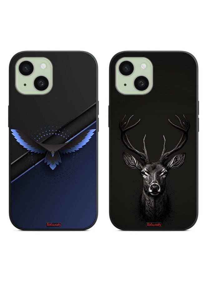 Tolwak Two Cases For Apple iPhone 15 Protective Covers Eagle Deer Digital Art - Image 1