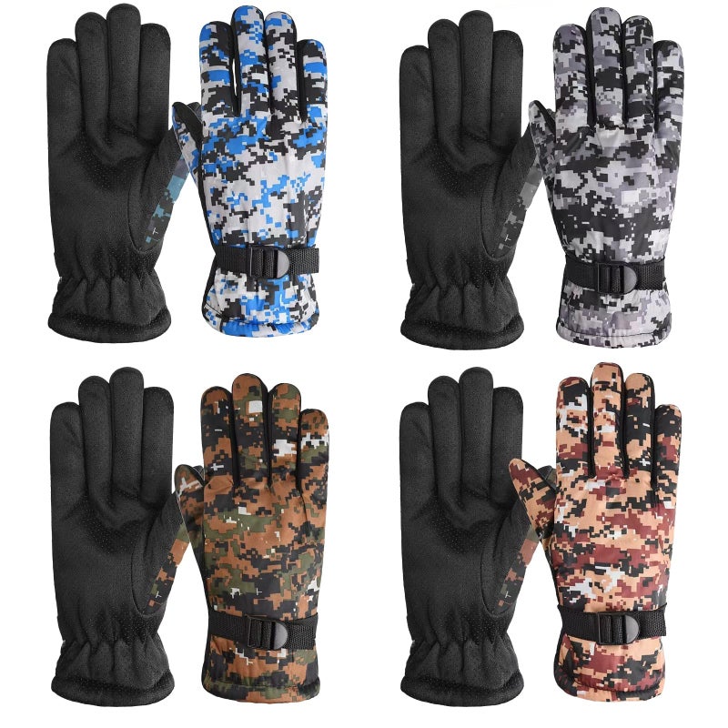stablerice 4 Pairs Winter Gloves for Kids Waterproof Snow Ski Gloves Kids Cycling Gloves Non-Slip Full Finger Gloves for Child Warm Unisex Camouflage Clothes for Cold Weather Girls Boys (Camo Style) - Image 1