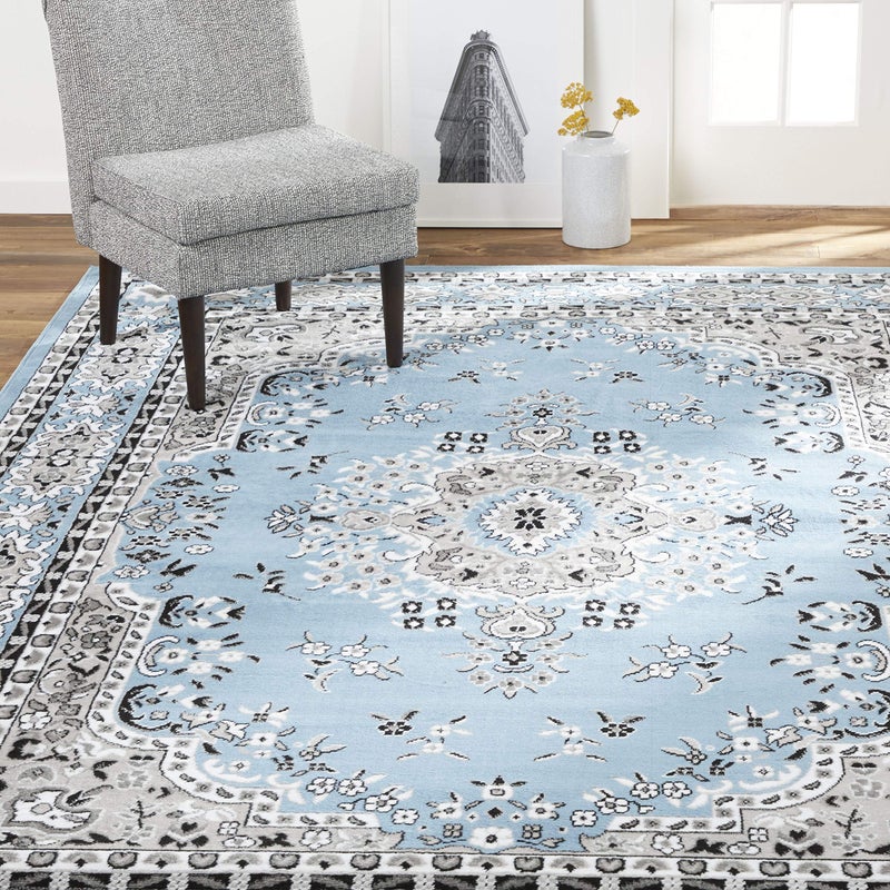 Home Dynamix Premium Sakarya Traditional Medallion Border Area Rug Blue 78x107 Rectangle