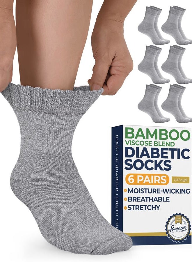 Pembrook Bamboo Diabetic Socks for Men & Women - 6 Pairs Ankle Length Womens Diabetic Socks | Bamboo Socks Womens | Diabetes Socks, Gray, M - Image 1