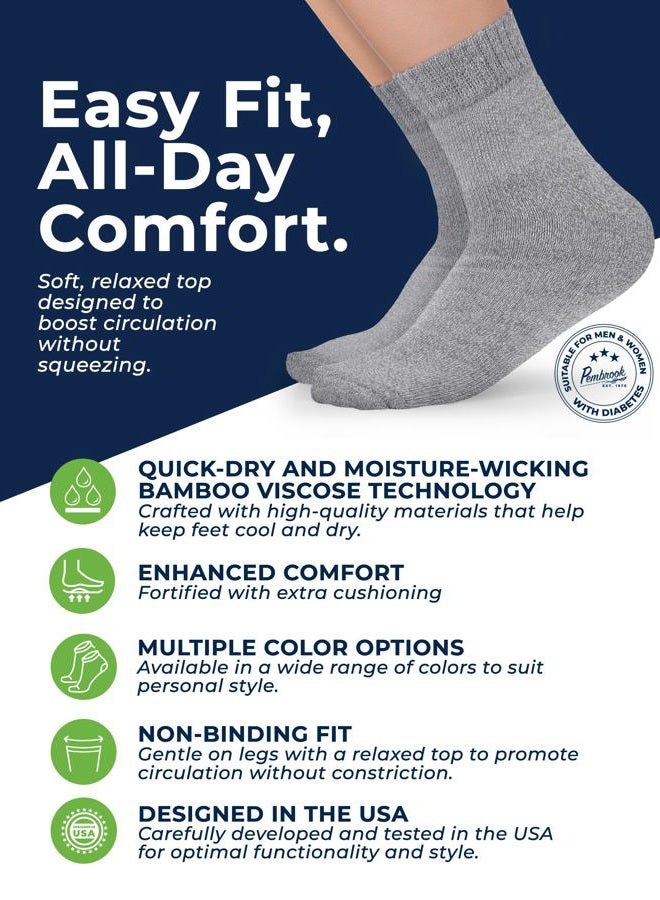 Pembrook Bamboo Diabetic Socks for Men & Women - 6 Pairs Ankle Length Womens Diabetic Socks | Bamboo Socks Womens | Diabetes Socks, Gray, M - Image 2