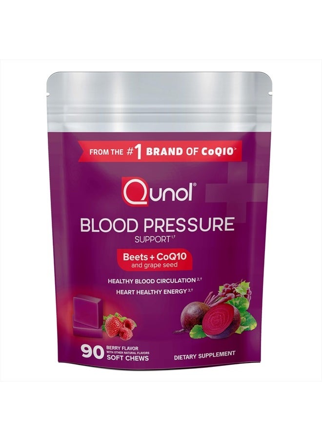 Qunol Beets Chews for Blood Pressure Support, 3 in 1 Beets + CoQ10 + Grape Seed Extract, Supports Healthy Blood Circulation & Heart Healthy Energy, 90 Chews  - Image 1