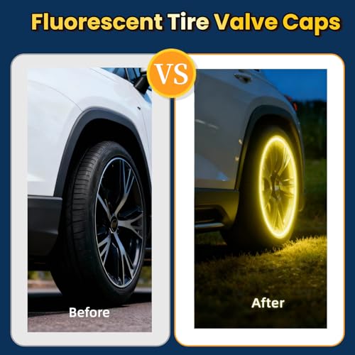 MUMUMAB 20 Pcs Glow in The Dark Tire Valve Caps Fluorescent Tire Valve Stem Caps, Cool Car Present for Universal Decoration Accessories for Car SUV Bicycle Motorcycles Trucks (Orange) - Image 3