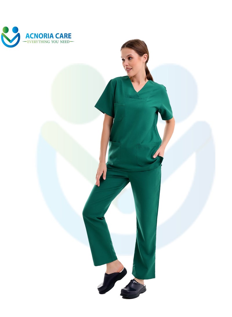 اكنوريا كير سكراب طبي نسائي مكون من قطعتين بلوزة وسروال 25% فيسكوز 75% بوليستر لون أخضر تركواز - مقاس M - من اكنوريا كير - Image 2