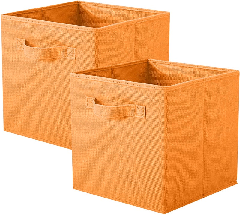 powerking Storage Box 2 Pack Foldable Storage Cubes Storage Box Made of Fabric in Cube Shape Orange PKUS809L2