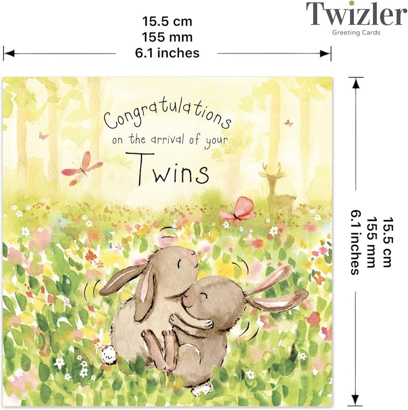 Twizler بطاقة توأم جديدة من تويزلر مع أرانب توأم لطيفة - بطاقة مولود جديد توأم - بطاقة توأم - بطاقة مولود جديد - أساسيات المولود الجديد - بطاقة تهنئة - بطاقة لطيفة - هدايا المولود الجديد - هدايا التوأم - Image 3