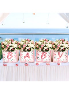 Easy Joy Baby Shower Centerpieces For Girls Floral Rose Gold Baby Centerpiece Pink Flower Boxes Party Arrangement Favor Block Holder Gender Reveal Table Display Girl Decoration Without Flowers (4 Pcs)  - Image 2
