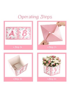 Easy Joy Baby Shower Centerpieces For Girls Floral Rose Gold Baby Centerpiece Pink Flower Boxes Party Arrangement Favor Block Holder Gender Reveal Table Display Girl Decoration Without Flowers (4 Pcs)  - Image 5