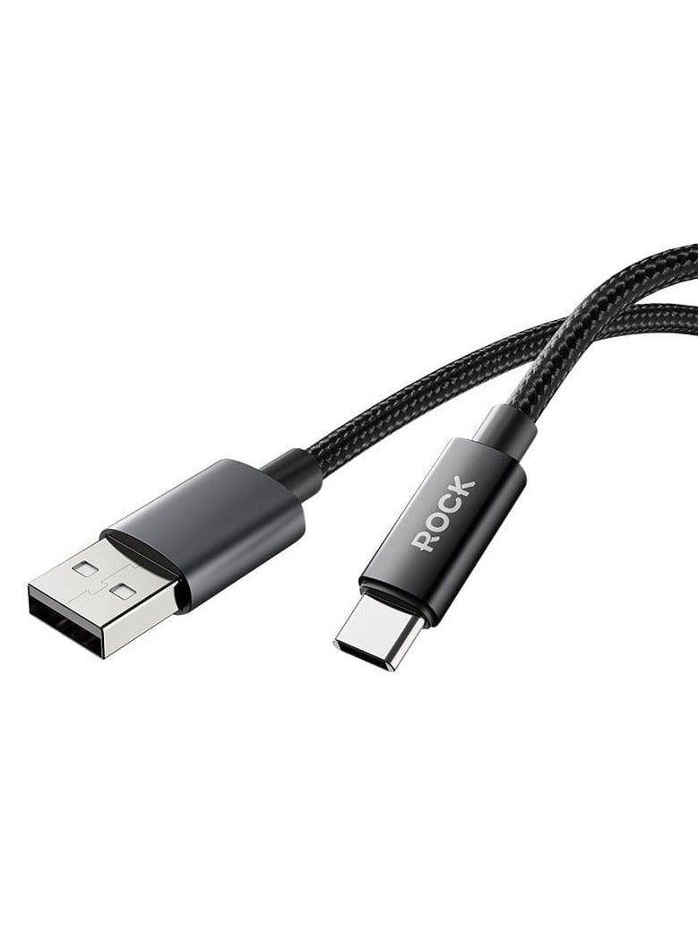ROCK Z28 USB to type-c 5A /to lightning 2.4A Metal weaved fast charging data cable – USB to C 5A – BLACK - Image 1