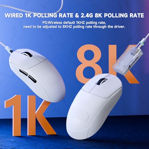 MAMBASNAKE ATTACK SHARK X8 PRO 8K Wireless Gaming Mouse,PAW3395PRO 40K DPI Sensor,Tri-Mode Broadcom BK52820 Chip,Superlight Ergonomic Mouse for Large Hands,Cloud-Based Software,for Win/Mac(White&Tape) - Image 4