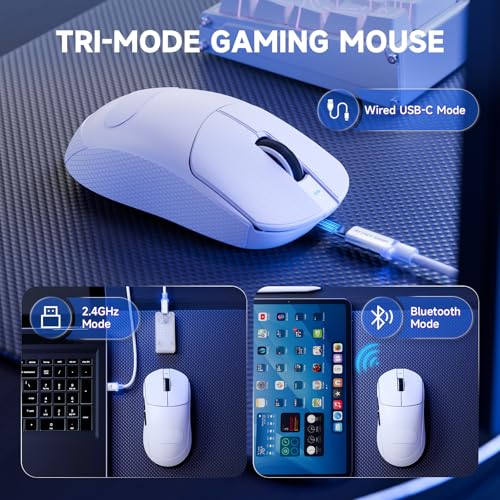 MAMBASNAKE ATTACK SHARK X8 PRO 8K Wireless Gaming Mouse,PAW3395PRO 40K DPI Sensor,Tri-Mode Broadcom BK52820 Chip,Superlight Ergonomic Mouse for Large Hands,Cloud-Based Software,for Win/Mac(White&Tape) - Image 5