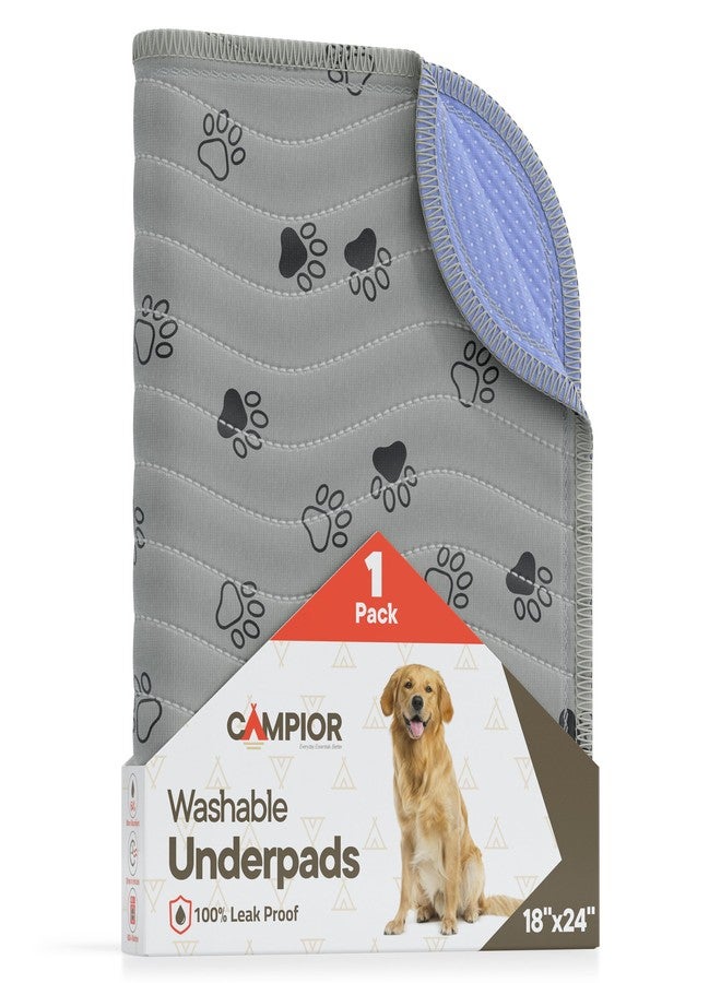Campior Washable Underpads 18"x24" (Pack of 1) - Reusable Waterproof Bed Pads for Pets, Elderly & Kids, Extra Heavy Absorbency Incontinence & Bedwetting Protection, Non-Slip TPU Backing, Grey & Blue - Image 1