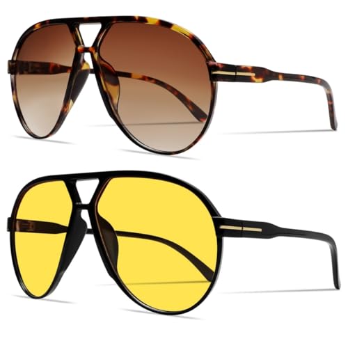 GUVIVI Retro Aviator Sunglasses for Women Men Oversized Classic 70s Vintage Trendy Square Aviators Tortoise Sun Glasses - Image 1