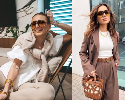 GUVIVI Retro Aviator Sunglasses for Women Men Oversized Classic 70s Vintage Trendy Square Aviators Tortoise Sun Glasses - Image 2