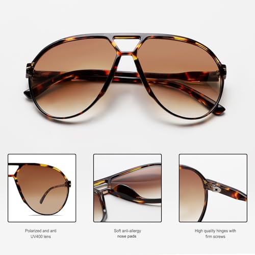 GUVIVI Retro Aviator Sunglasses for Women Men Oversized Classic 70s Vintage Trendy Square Aviators Tortoise Sun Glasses - Image 5