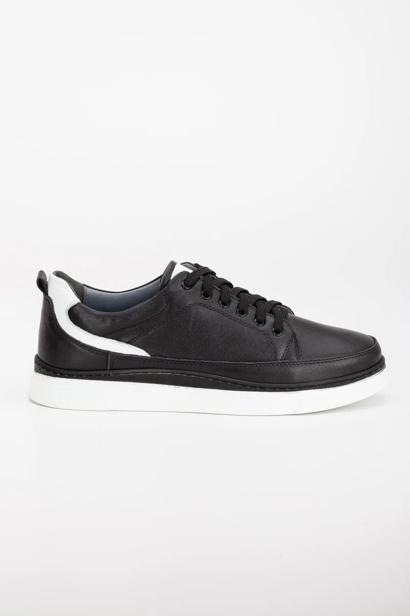 Dilimler Ayakkabı Slices Shoes Leather Lace-Up Double Color Sole Black Men's Casual Shoes