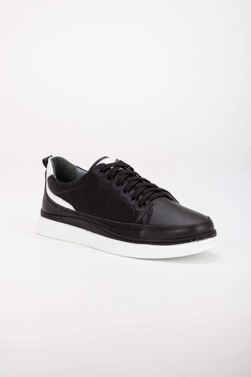 Dilimler Ayakkabı Slices Shoes Leather Lace-Up Double Color Sole Black Men's Casual Shoes