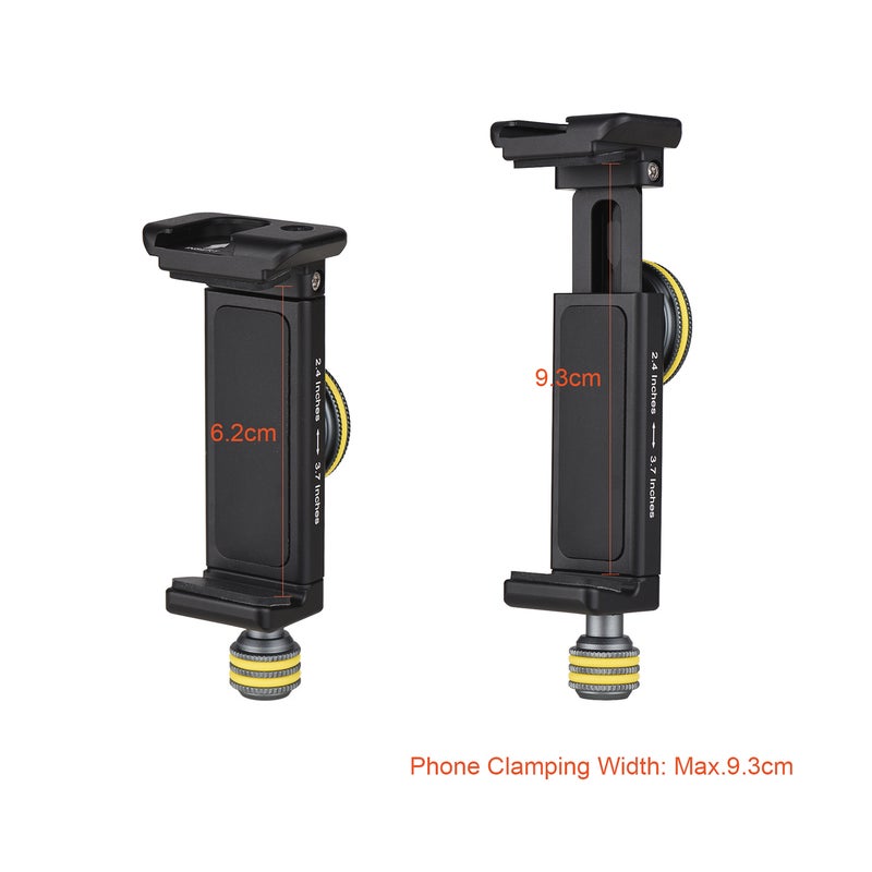 Smartphone Holder Clamp Tripod Mount with Standard Arca Swiss Mount Triple 1/4-inch Threads Cold Shoe Mount for Video Phone Microphone LED Light Mounting - Image 5