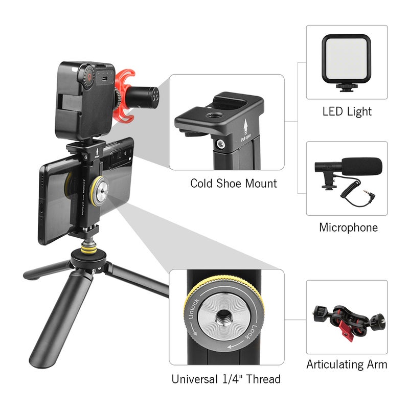 Smartphone Holder Clamp Tripod Mount with Standard Arca Swiss Mount Triple 1/4-inch Threads Cold Shoe Mount for Video Phone Microphone LED Light Mounting - Image 3