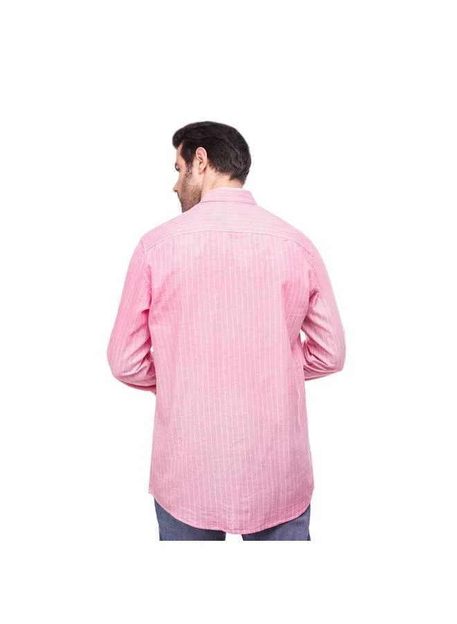 كوب قميص كتان بأزرار وخطوط عمودية