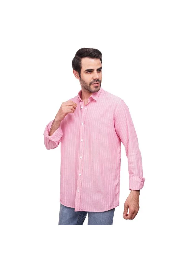 كوب قميص كتان بأزرار وخطوط عمودية