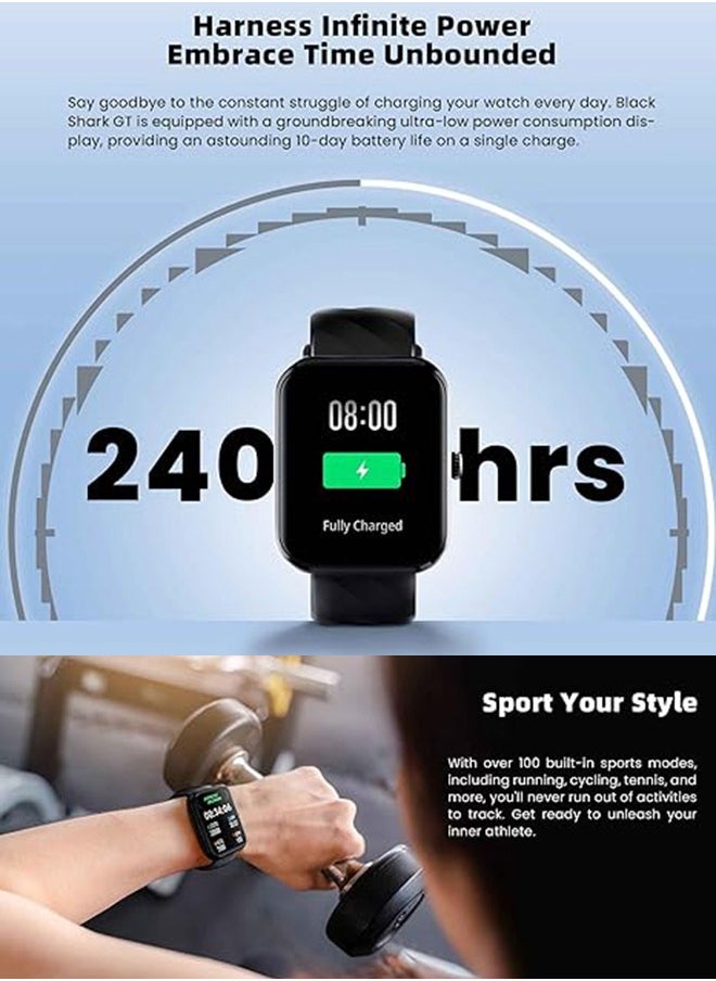 GT smart watch for women and men, 1.75-inch AMOLED screen with answer and call, IP68 waterproof, heart rate, blood oxygen, sleep tracker, 120+ sports modes, compatible with Android iOS