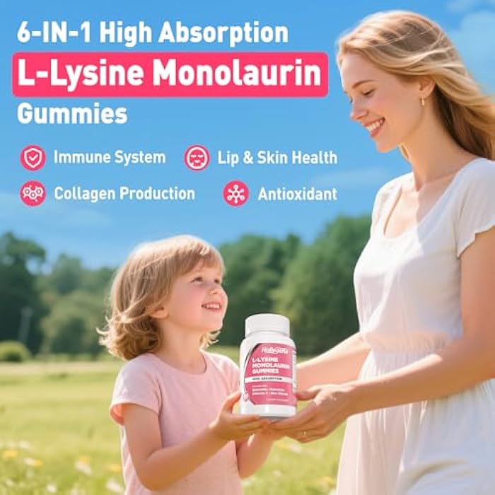 Hollegend L-Lysine Monolaurin Gummies, Monolaurin and Lysine 1000mg Supplement for Adults & Kids, with Vitamin C, Zinc, Selenium & Quercetin, Immune & Overall Support, Oral & Lip Health, Peach Flavor, 60 Ct - Image 3