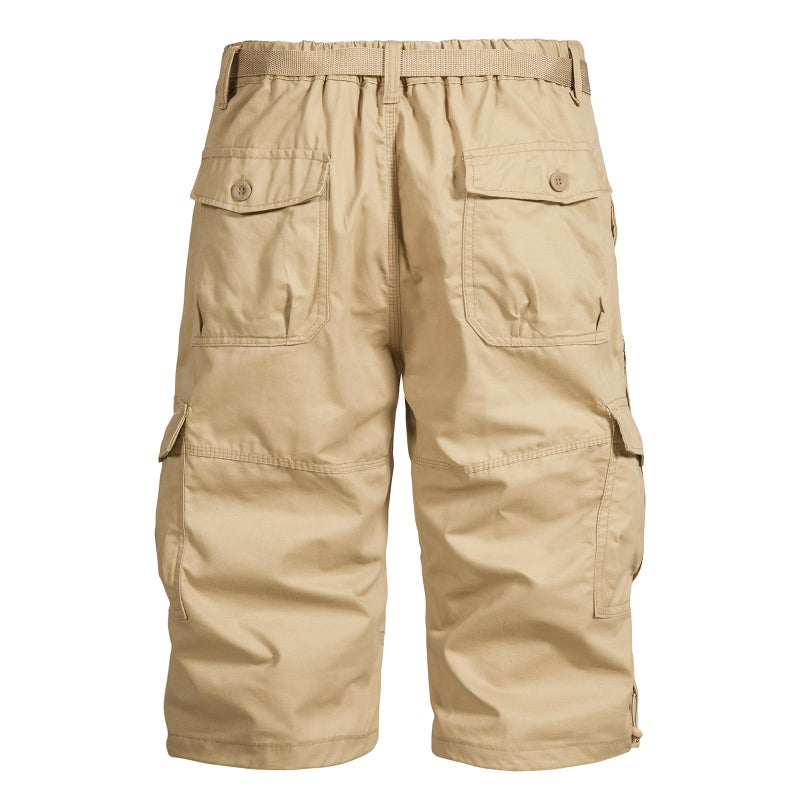 Mylldey Men's Cargo Shorts 3/4 Relaxed Fit Mens Running Shorts 7 Pockets Elastic Waist Cotton Hiking Shorts (Khaki, L) - Image 3