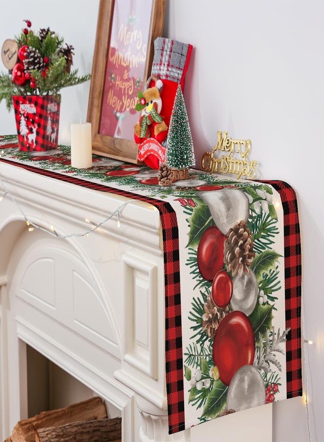 Siilues Christmas Table Runner, Buffalo Plaid Christmas Ball Decorations Christmas Runner for Table Seasonal Winter Decor for Indoor Outdoor Dining Table Decorations (Red Black, 13'' x 72'') - Image 3