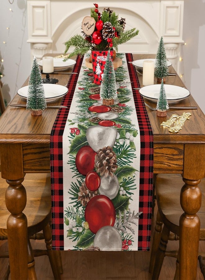 Siilues Christmas Table Runner, Buffalo Plaid Christmas Ball Decorations Christmas Runner for Table Seasonal Winter Decor for Indoor Outdoor Dining Table Decorations (Red Black, 13'' x 72'') - Image 2