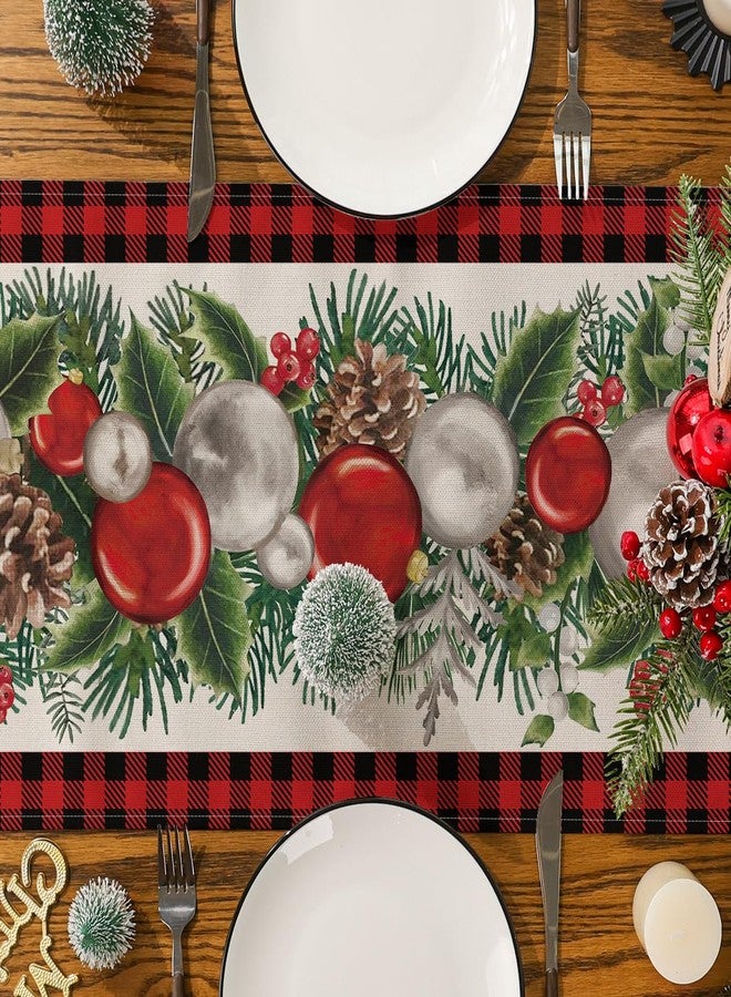 Siilues Christmas Table Runner, Buffalo Plaid Christmas Ball Decorations Christmas Runner for Table Seasonal Winter Decor for Indoor Outdoor Dining Table Decorations (Red Black, 13'' x 72'') - Image 5