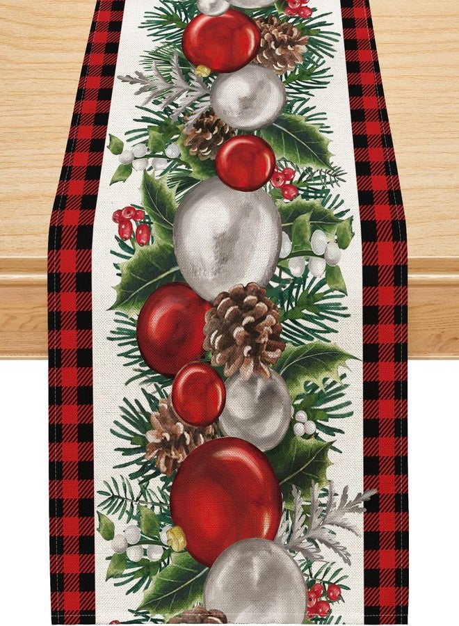 Siilues Christmas Table Runner, Buffalo Plaid Christmas Ball Decorations Christmas Runner for Table Seasonal Winter Decor for Indoor Outdoor Dining Table Decorations (Red Black, 13'' x 72'') - Image 1
