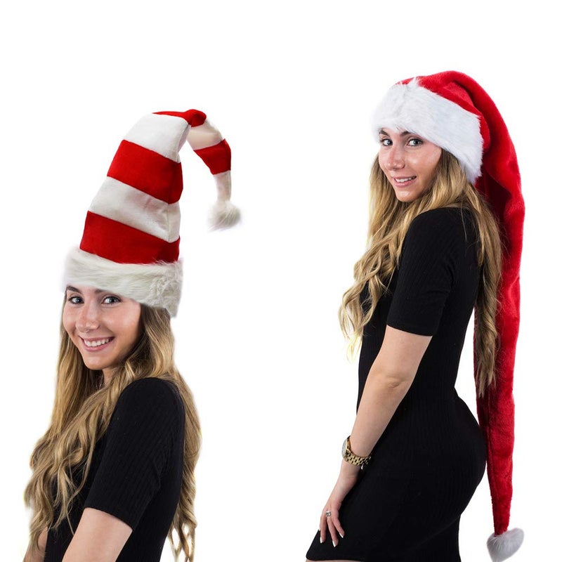 Tigerdoe Extra Long Santa Hat - 2 Pack Christmas Hats for Adults - Plush - Image 1